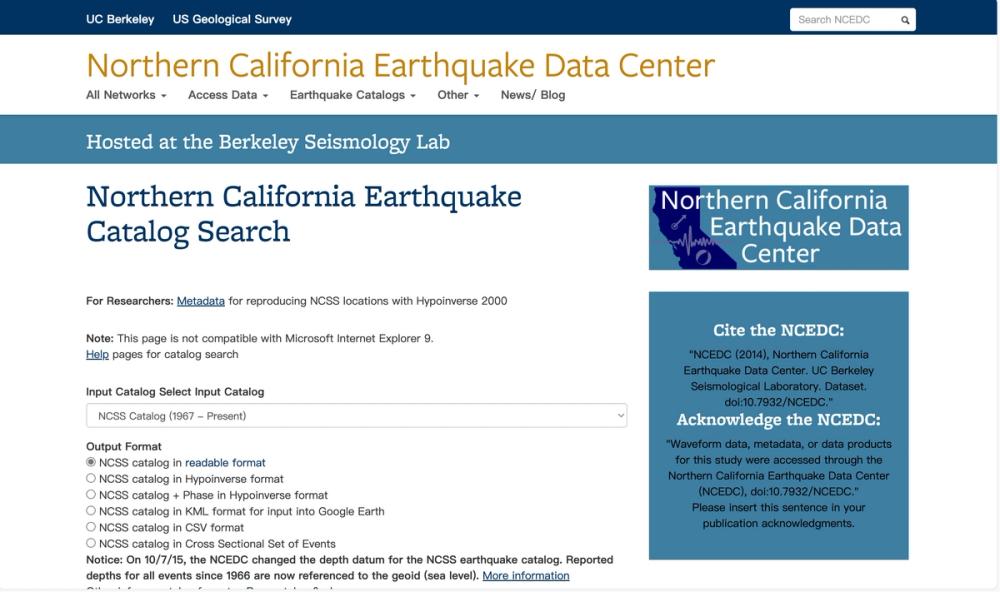 image of Northern California Earthquake Catalog Search