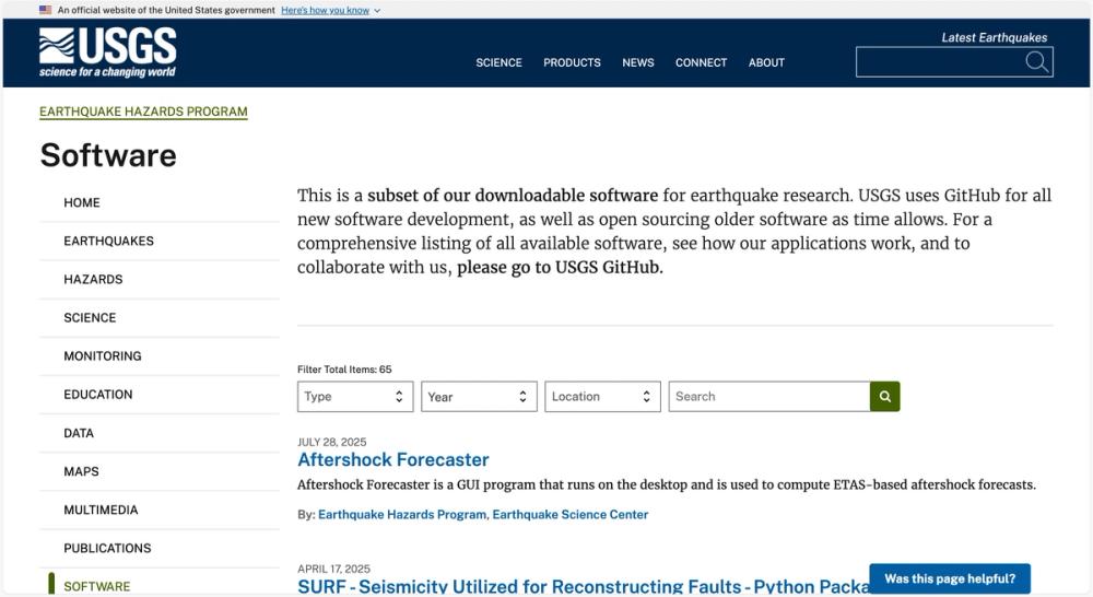 image of USGS Earthquake Hazards Software