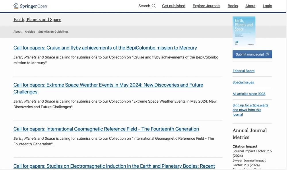 image of Earth, Planets and Space image of Earth, Planets and Space