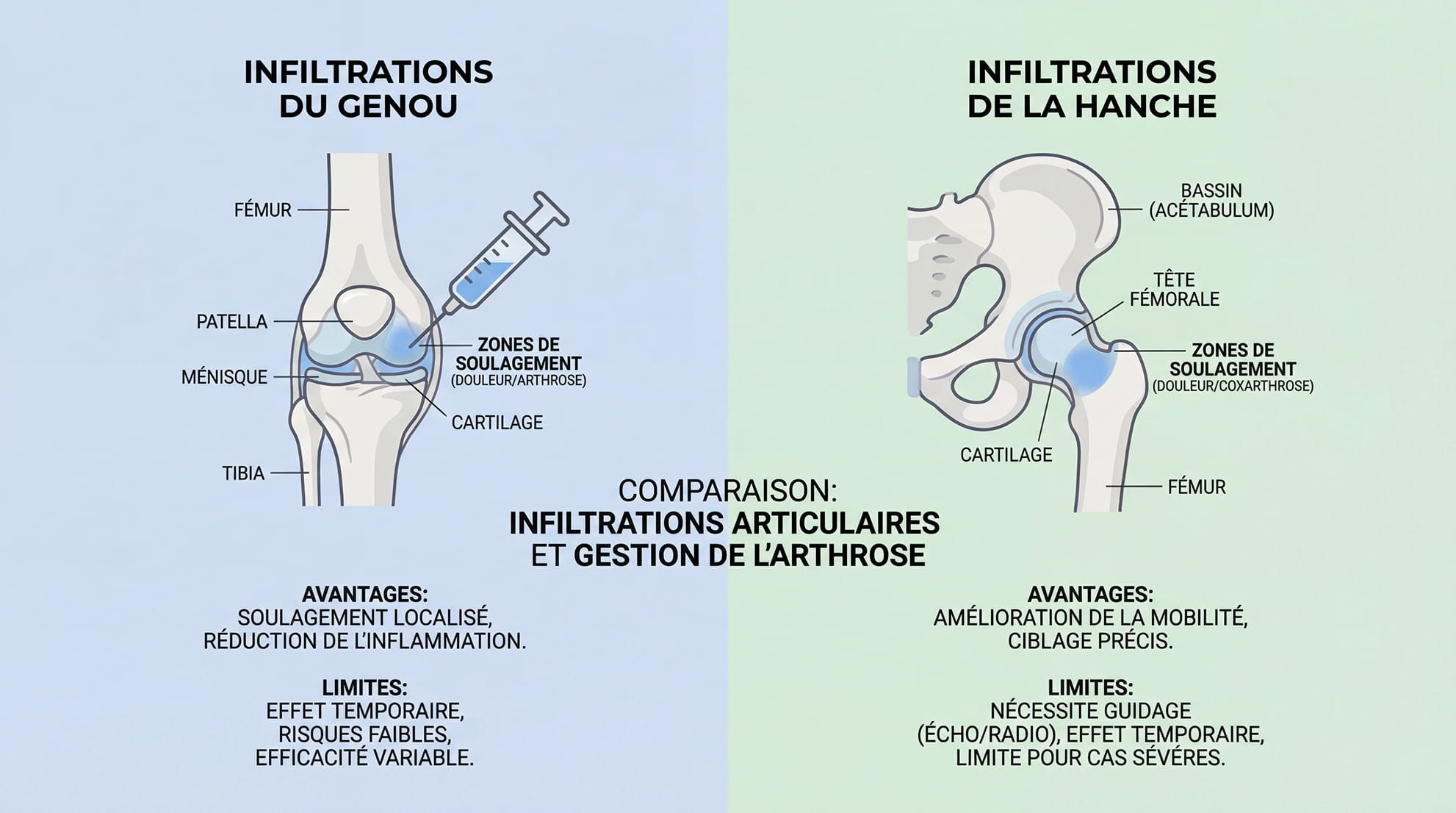 Infiltration genou et hanche : indications, limites, risques