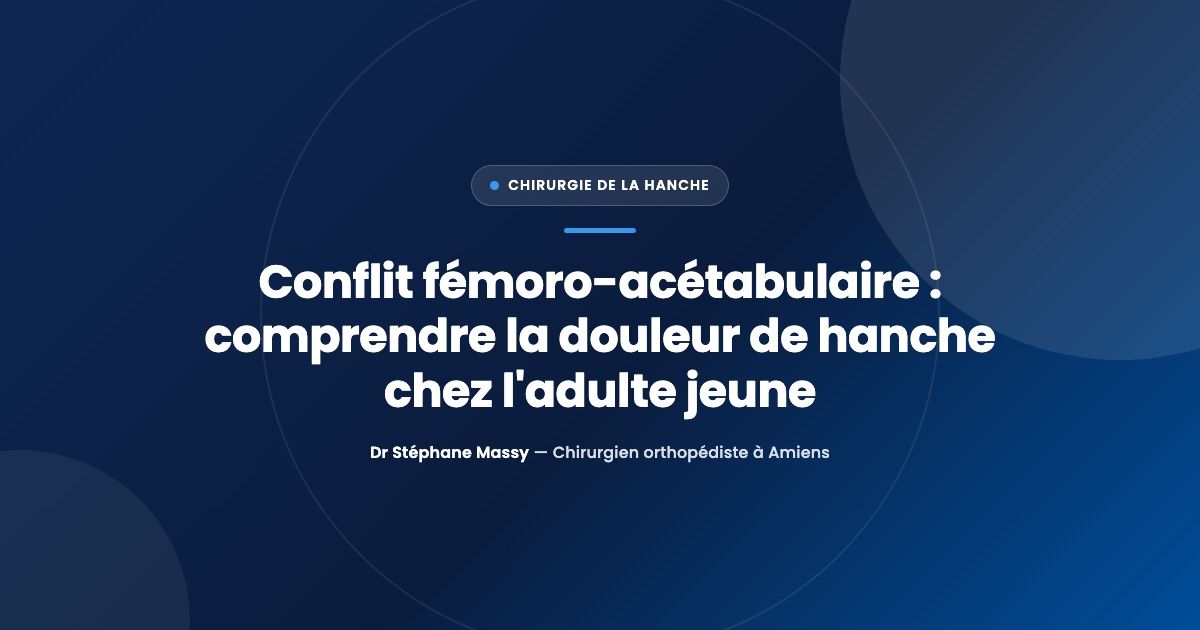 Illustration d'une hanche montrant le contact entre le col du fémur et le rebord du cotyle