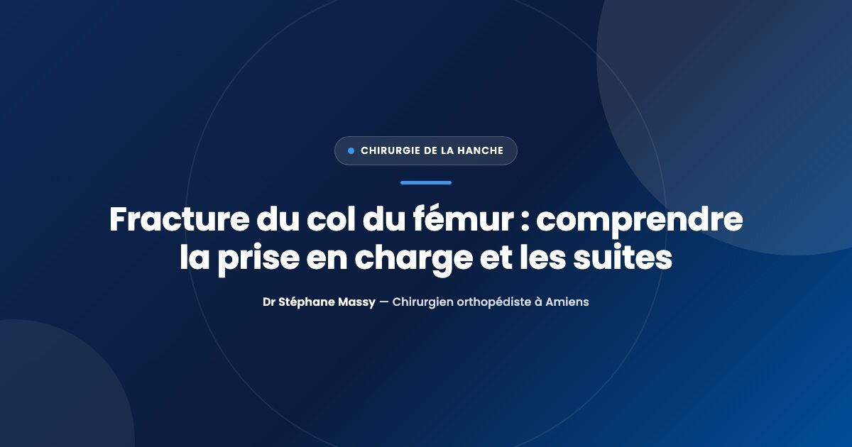 Illustration schématique de la hanche montrant le col du fémur, zone fréquente de fracture chez la personne âgée