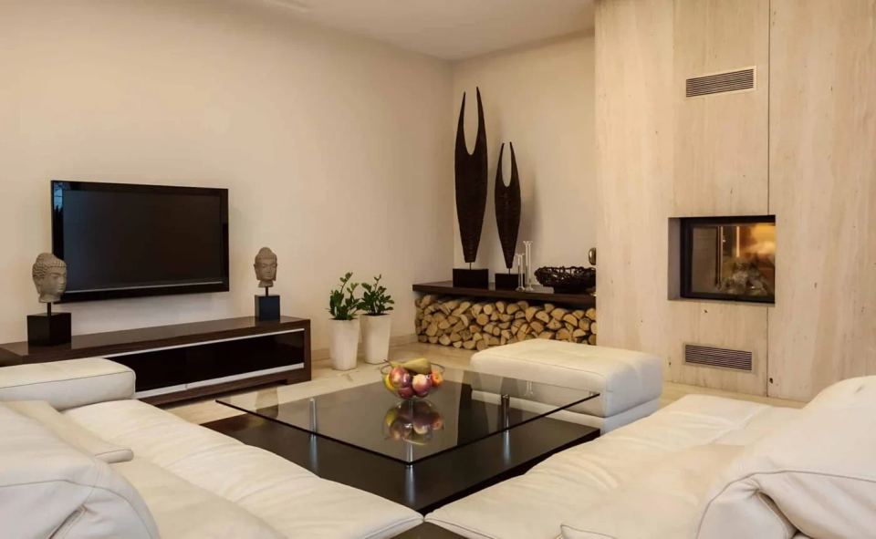 Modern living room renovation with updated interior finishes