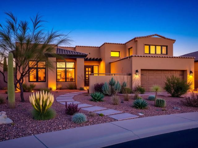 Modern Arizona home at golden hour