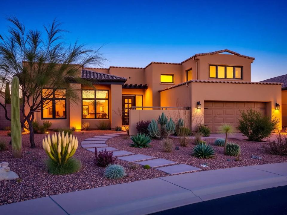 Modern Arizona home at golden hour