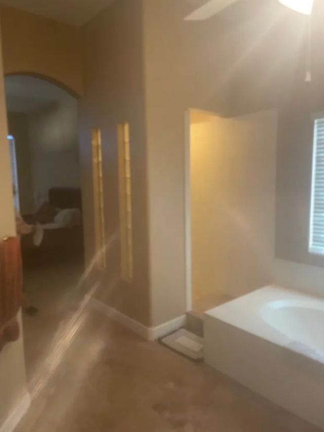 Interior view of a bathroom with natural sunlight