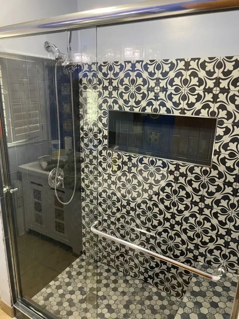 Modern bathroom featuring a glass shower