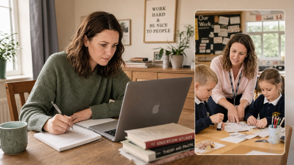 An early years practitioner with young children
