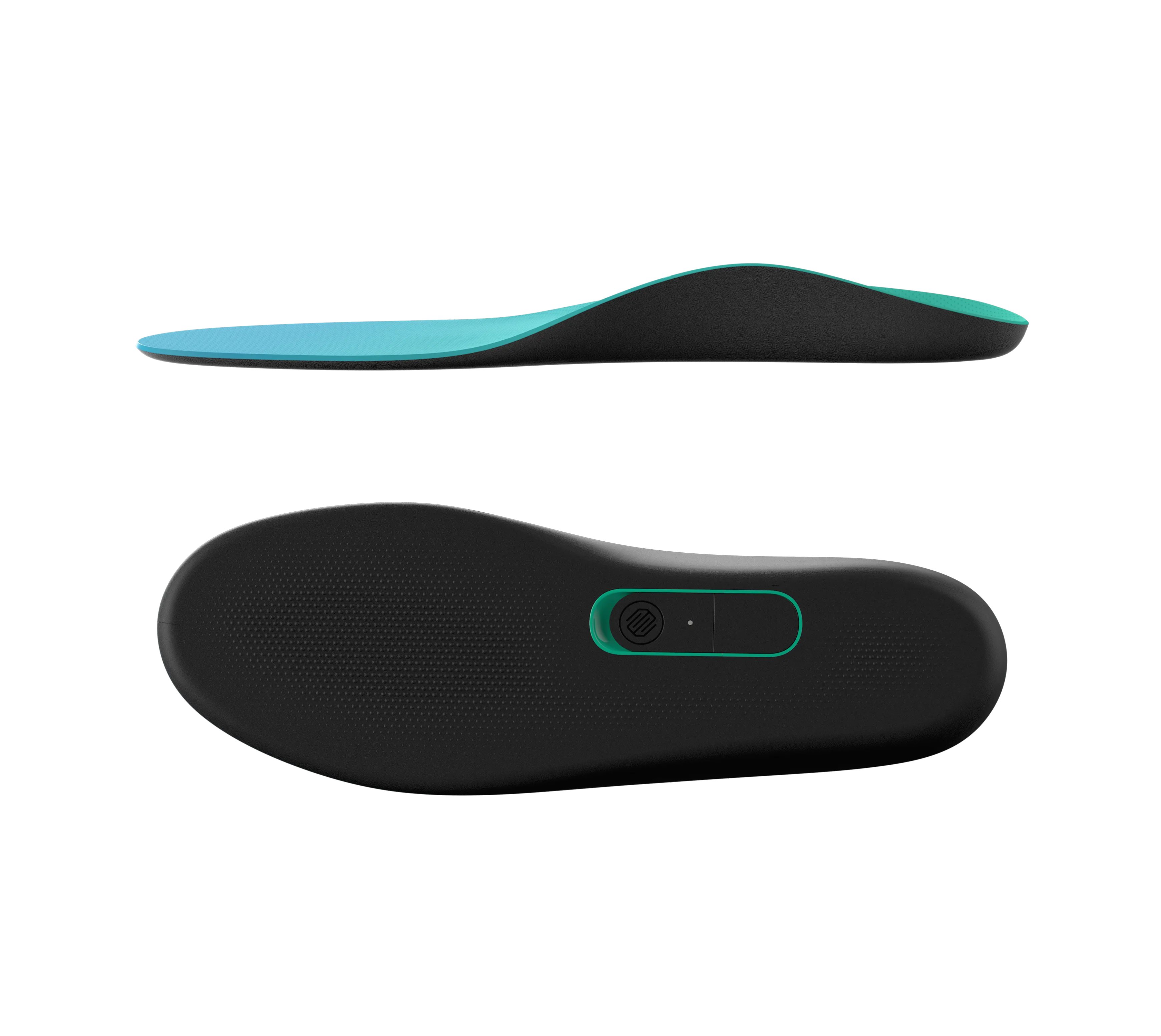 Side and top view of the Runvi smart insole in front of a transparent background
