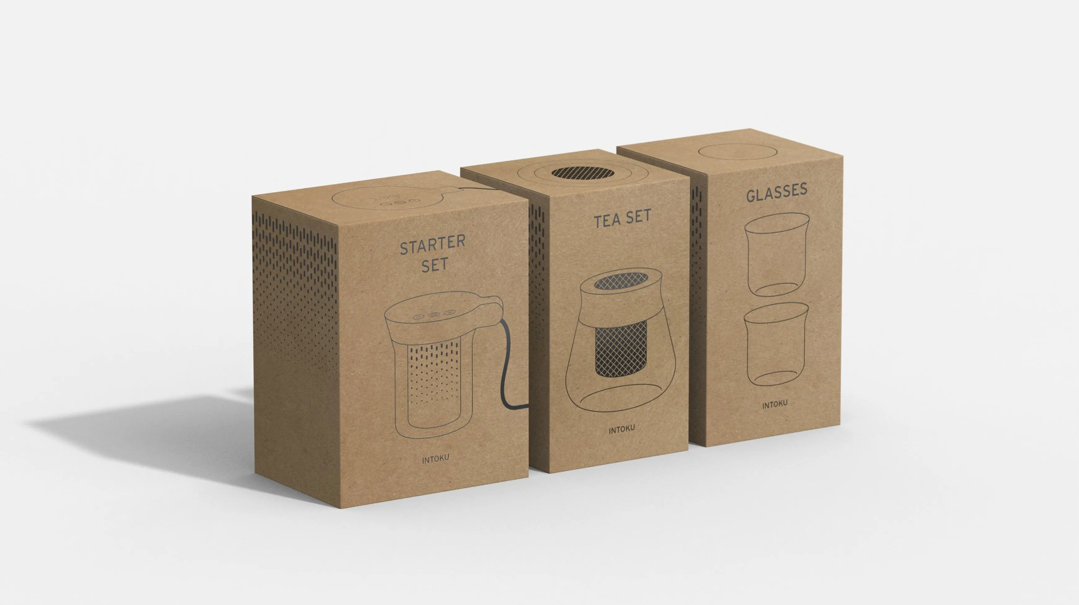 Brwon cardboard packaging with graphics of the intoku smart water heater on the front