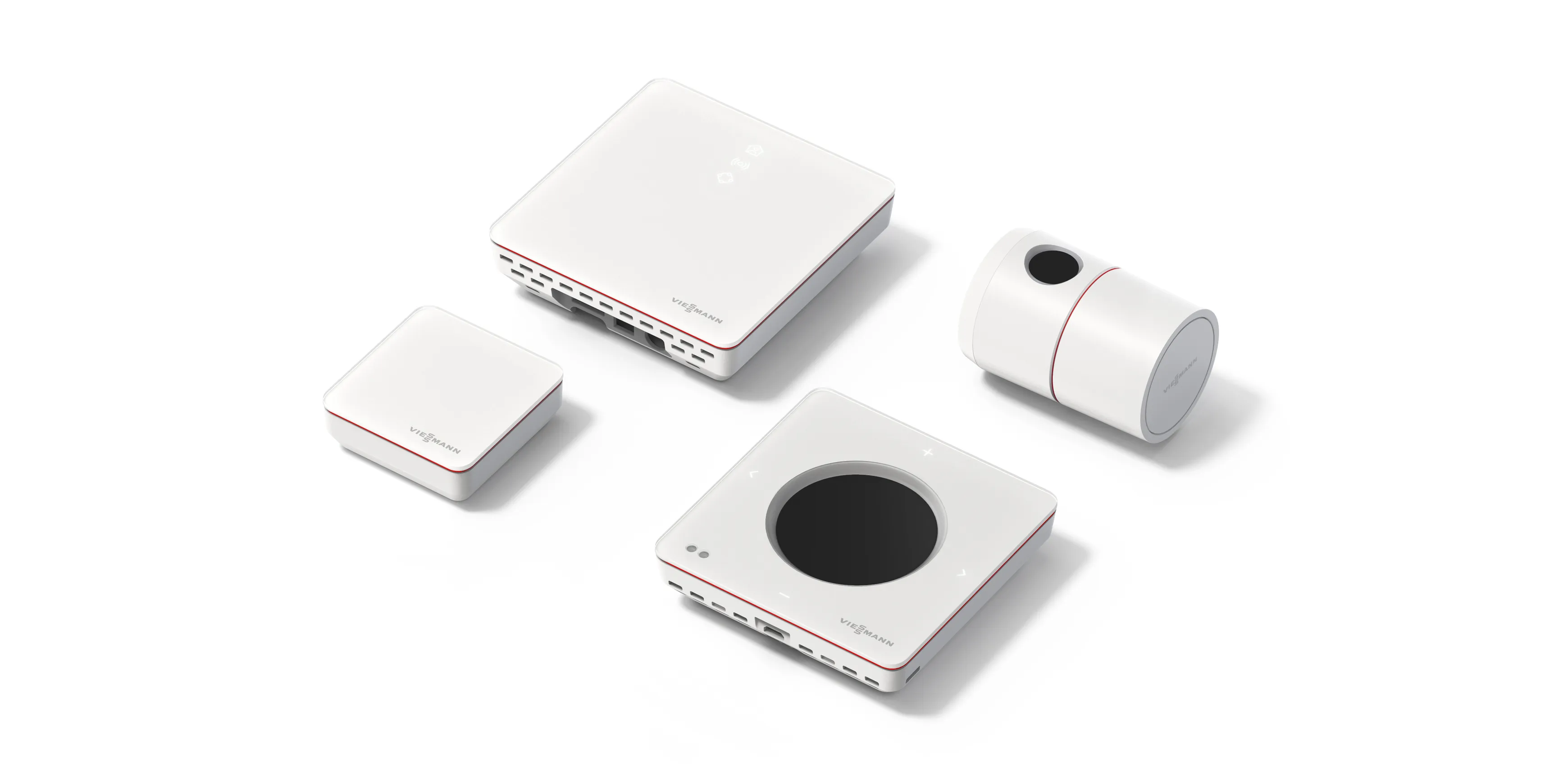 The Viessmann ViCare smart heating portfolio laying on a white surface