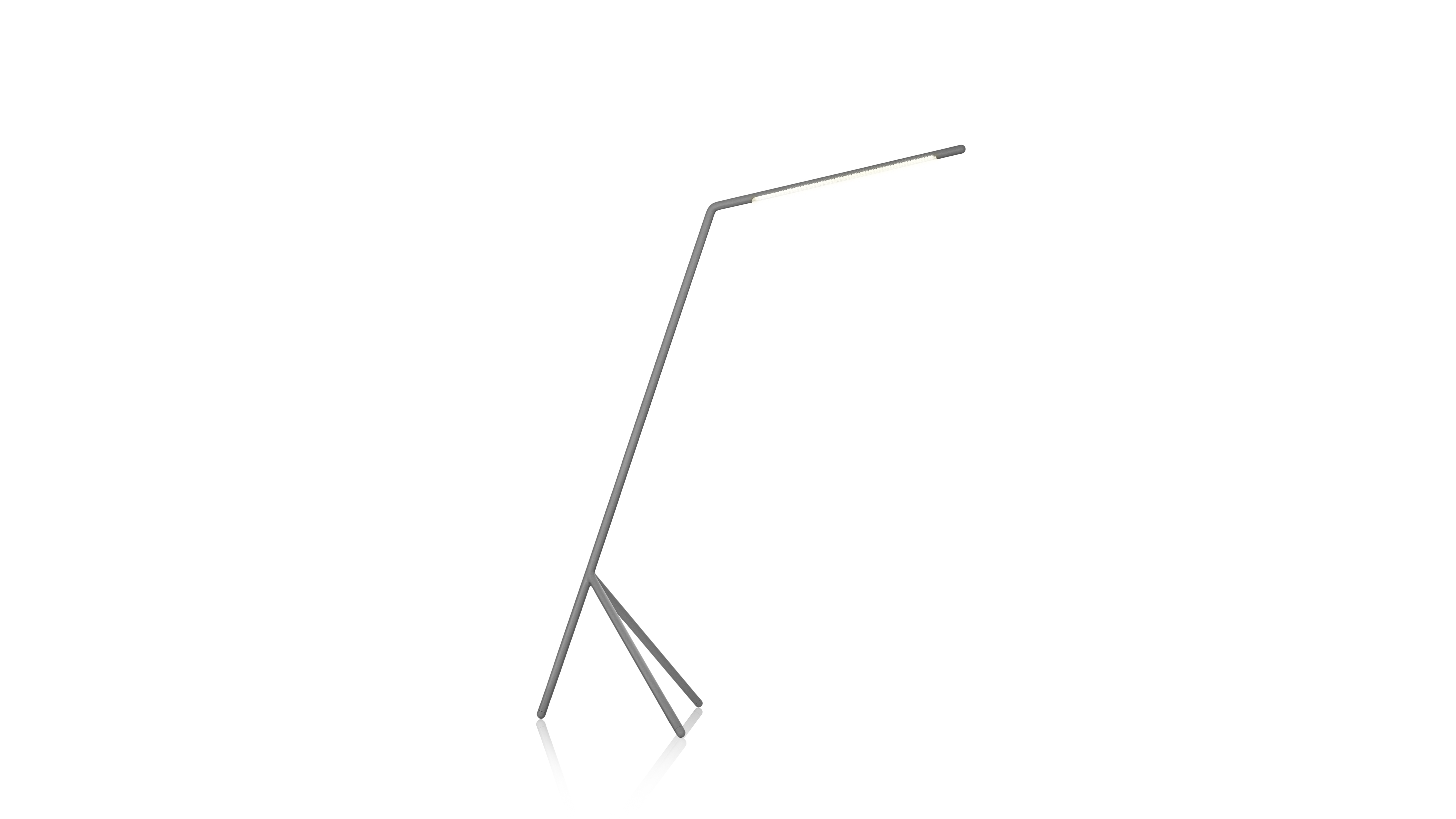 A steel tube LED floor lamp in front of a transparent background
