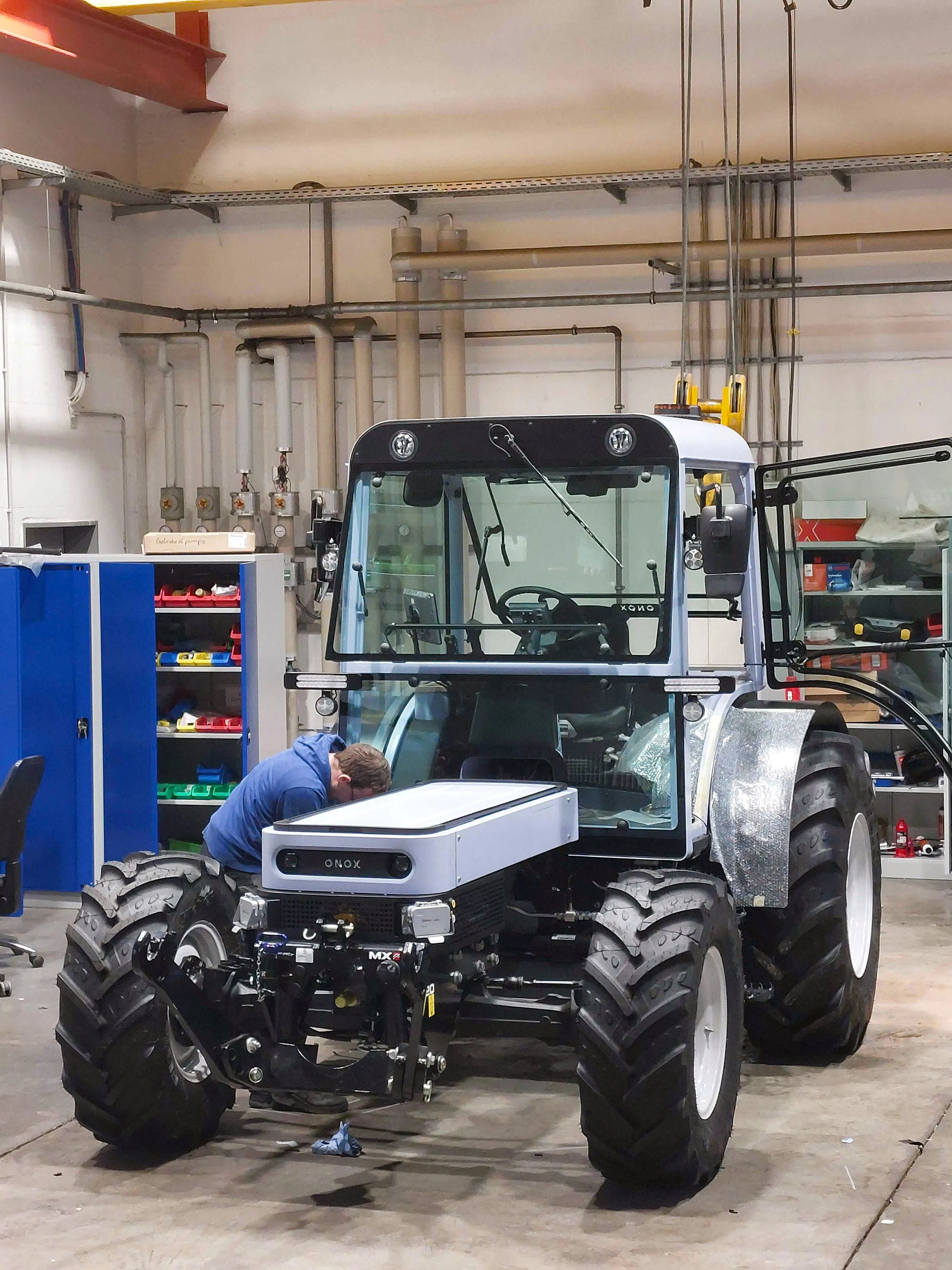 The Onox electric tractor during the assembly process