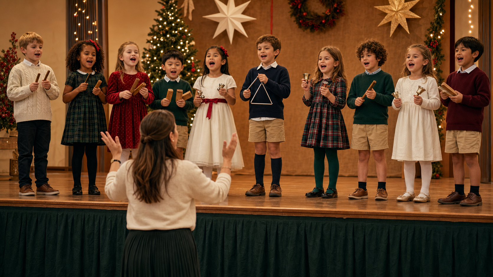 kids singing on stage