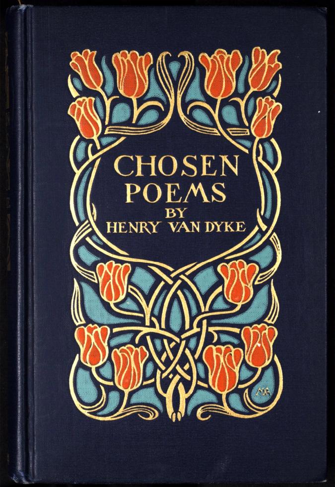 Chosen poems, design printed in blue, orange and dark blue. Book Cover Designer, Margaret Armstrong
