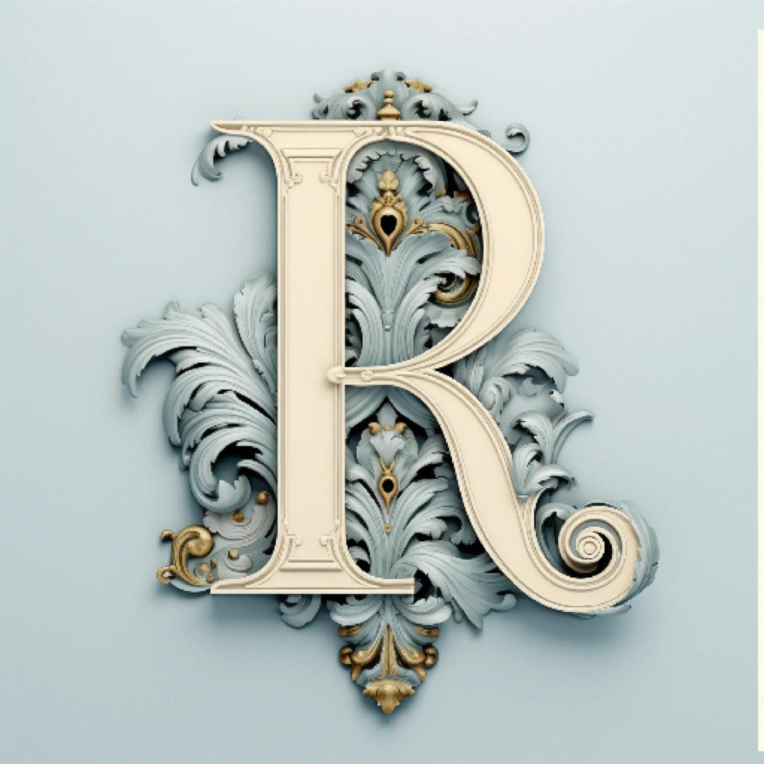 AI-generated R with 17th-century decorative inspiration