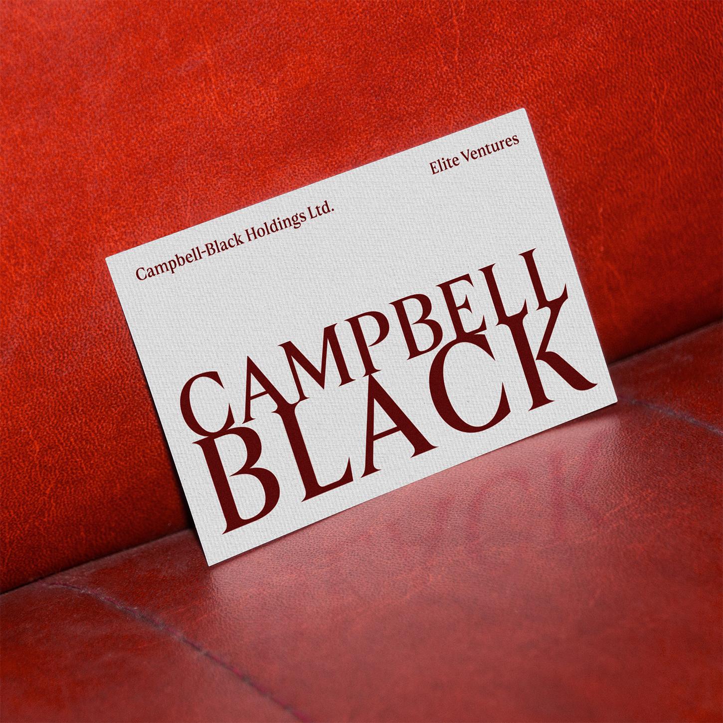 Rival Custom Font for Disney+ showing on a business card for Rupert Campbell-Black