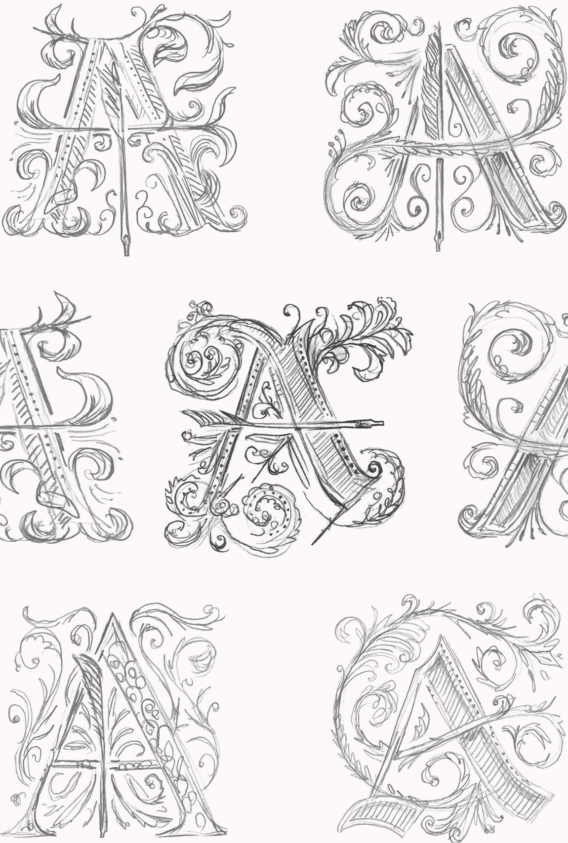 The Scandal of the Century – book cover sketches – Jamie Clarke Type