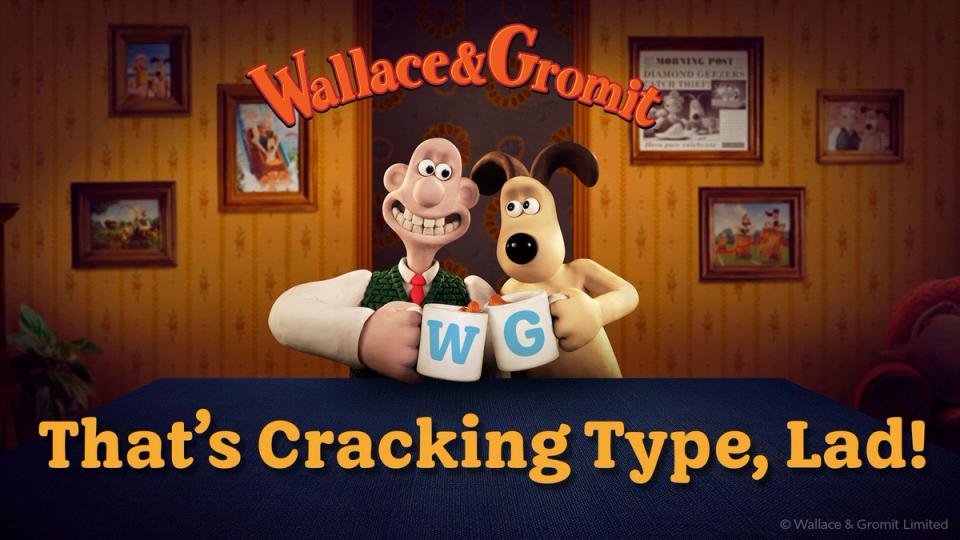 Wallace & Gromit with their new typeface: "That's Cracking Type, Lad!"