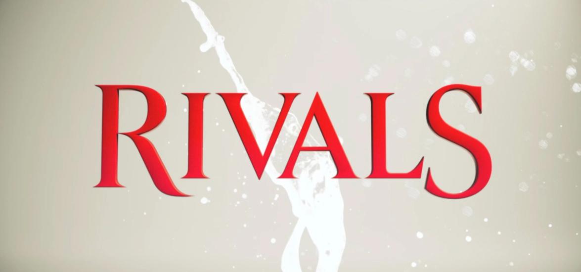 Rivals opening title featuring Jamie Clarke's custom lettering, with the V and A drawn closely together at the centre.