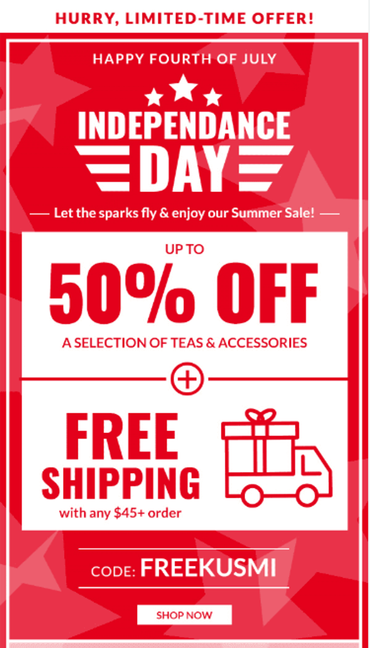 Screenshot of a 4th of July free shipping email.