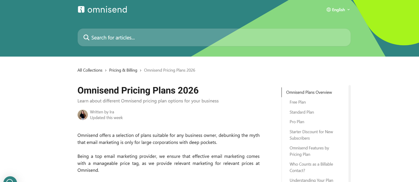 Screenshot of Omnisend’s pricing page displaying the Free, Standard, and Pro plans with contact-based tiers, feature comparisons, and monthly cost breakdowns.