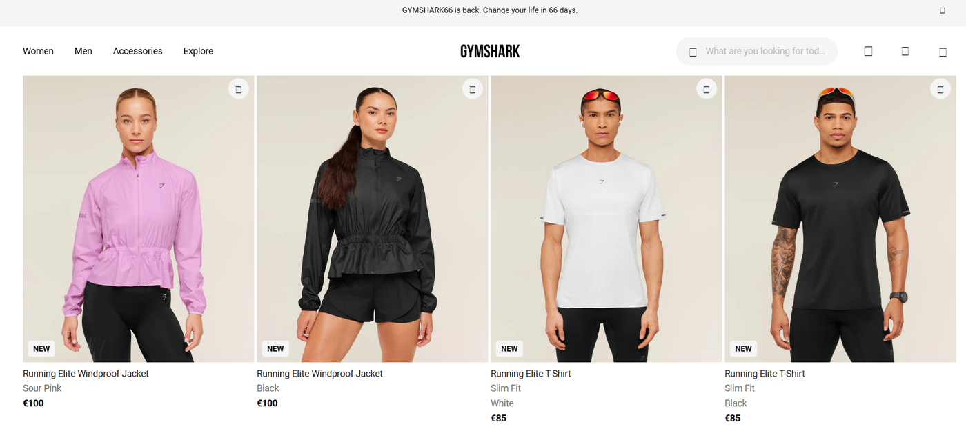 Screenshot of a Shopify brand homepage showcasing products and navigation.