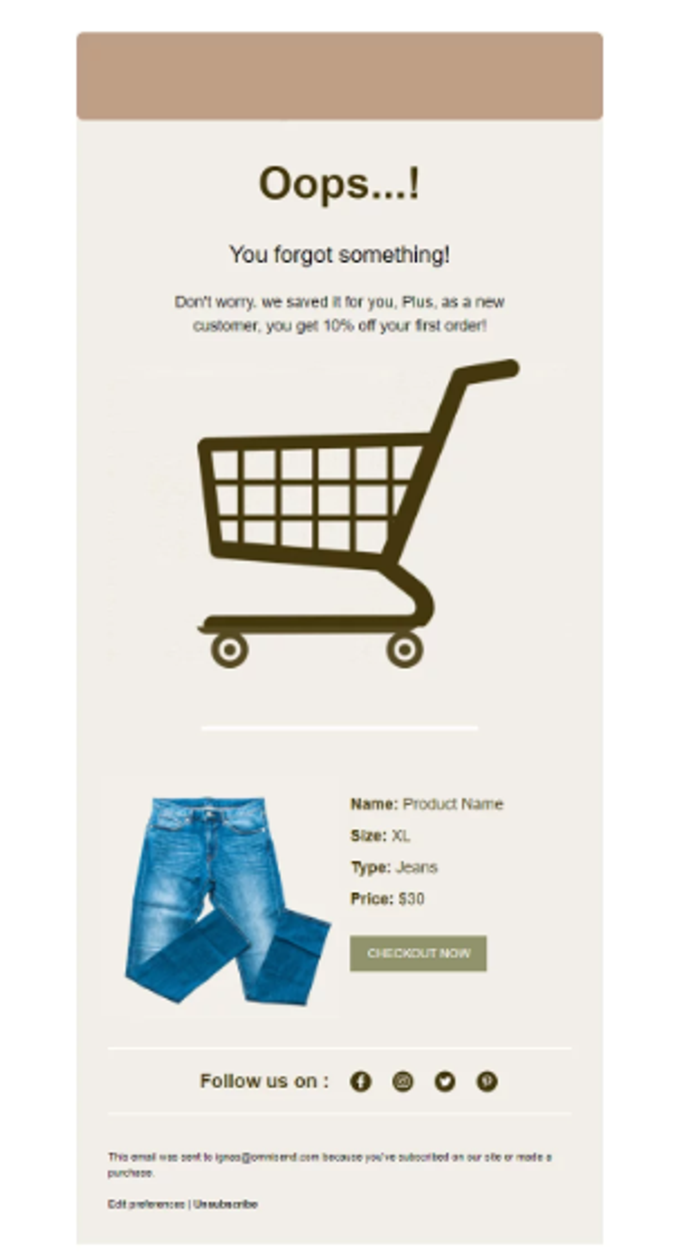 Screenshot of an abandoned cart email.