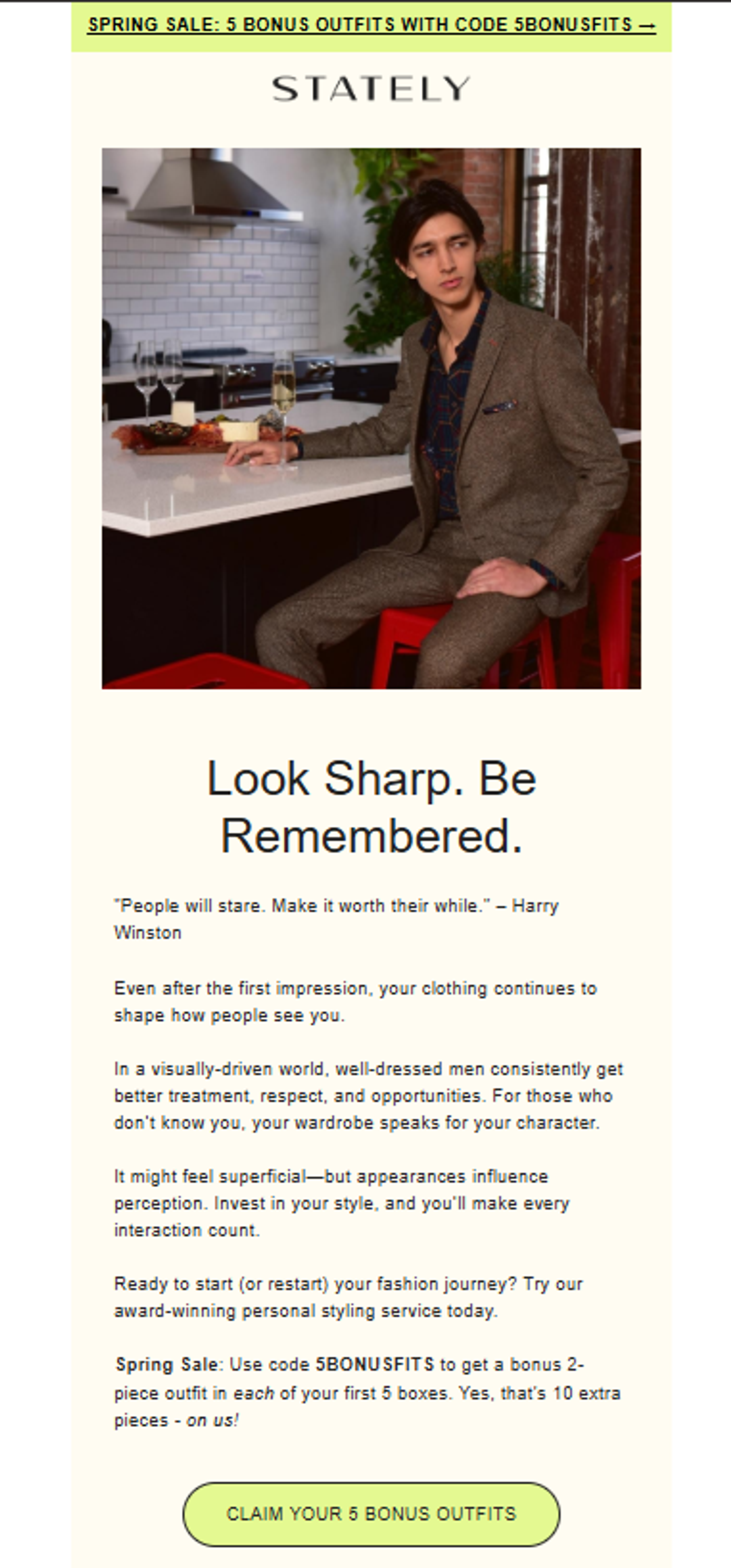 Screenshot of an automated email from a fashion brand.