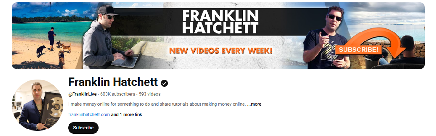 Screenshot of Franklin Hatchettâs YouTube profile.