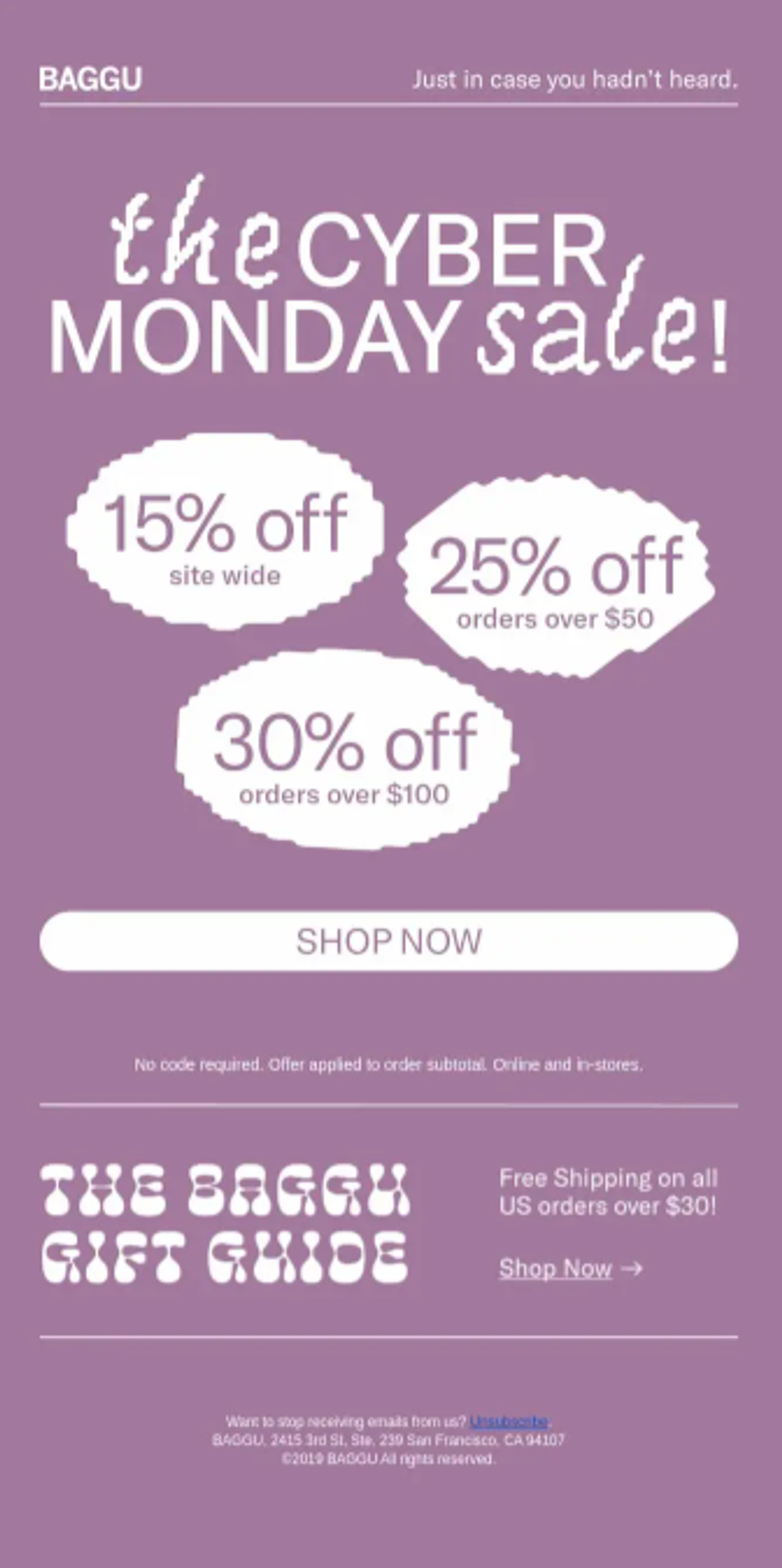 Screenshot of a Cyber Monday sales email.