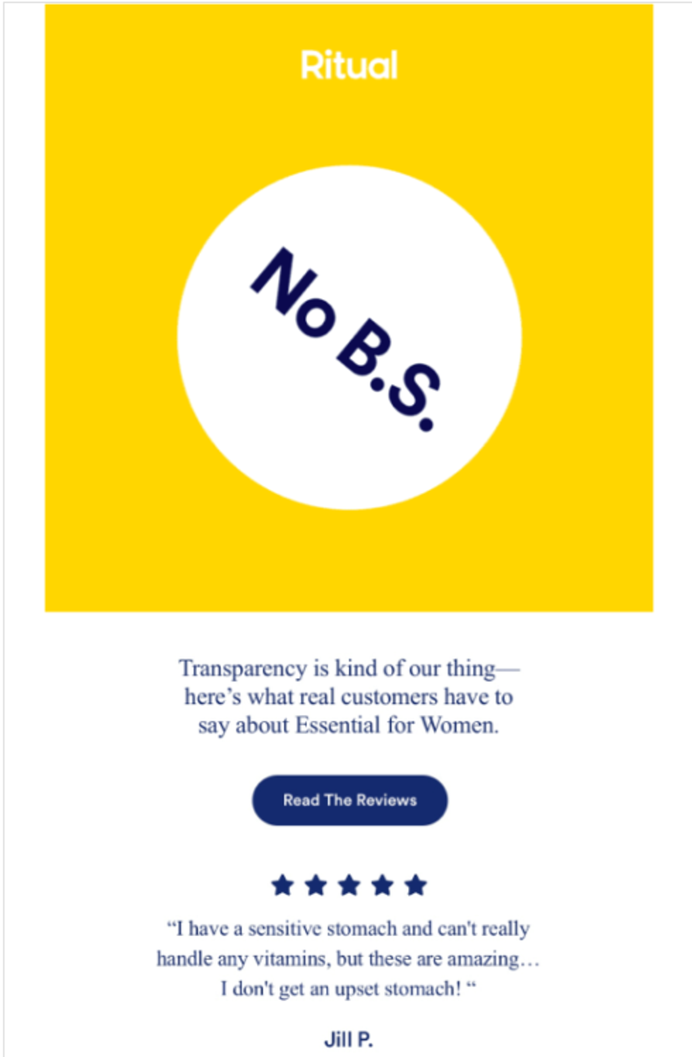 Example of an email with a customer review.