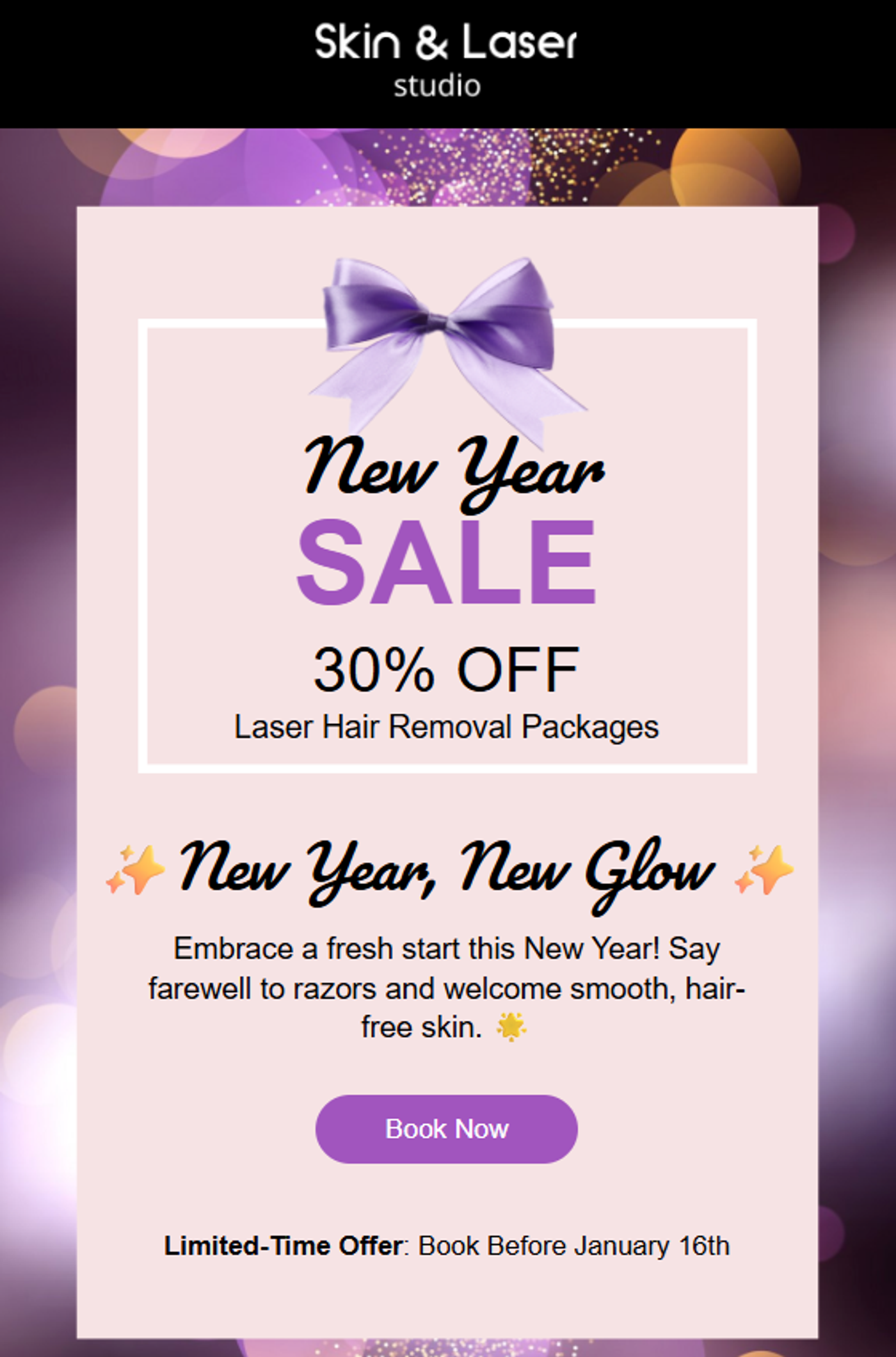 Screenshot of a New Year sale announcement email.