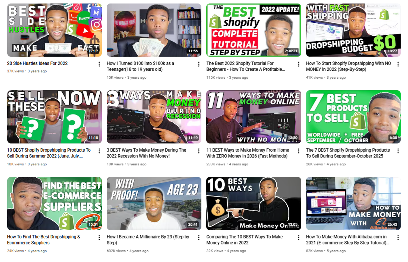 Screenshot of J Rich’s YouTube tutorial videos.