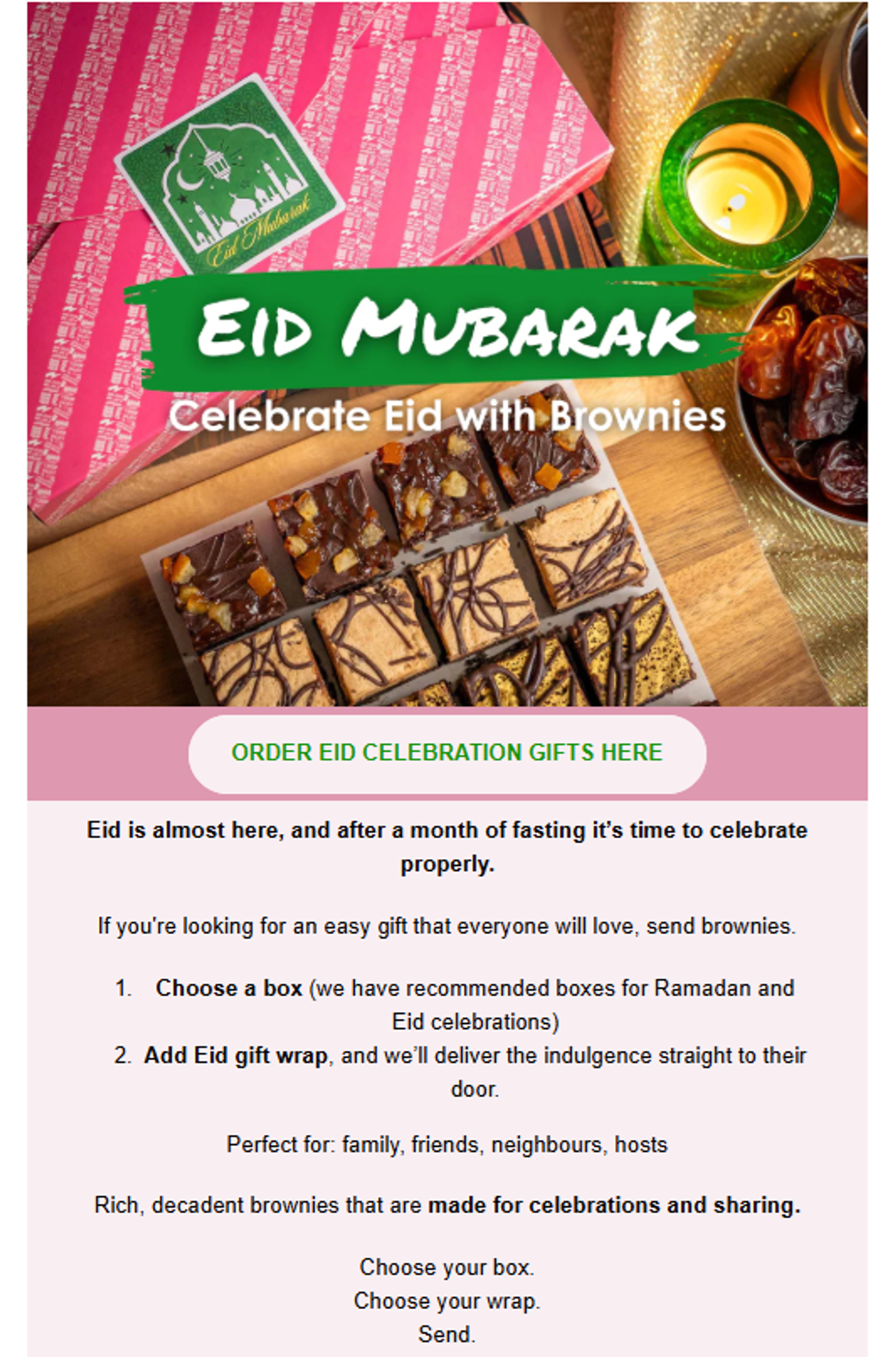 Screenshot of an email showing gift suggestions for Eid.