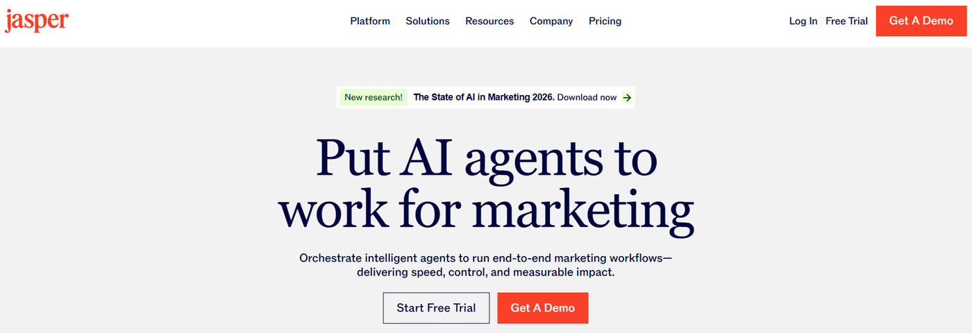 Screenshot of Jasper.ai’s homepage.