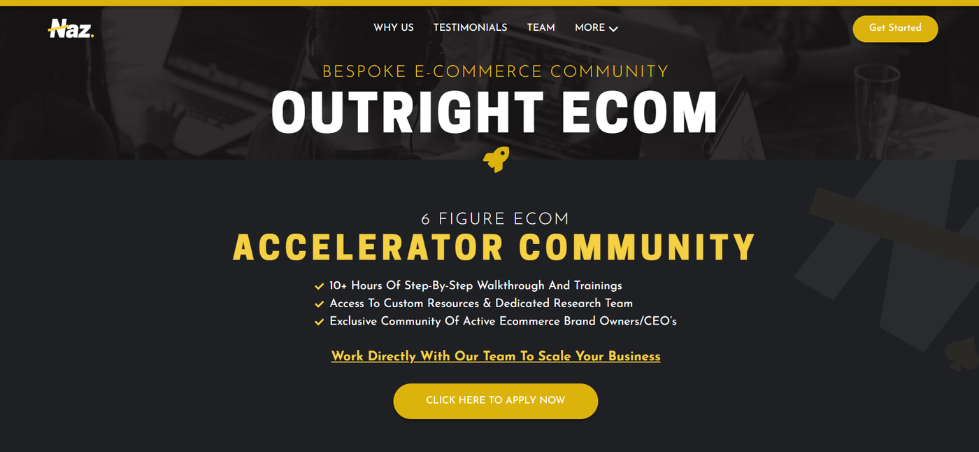 Screenshot of Outright Ecom’s homepage.