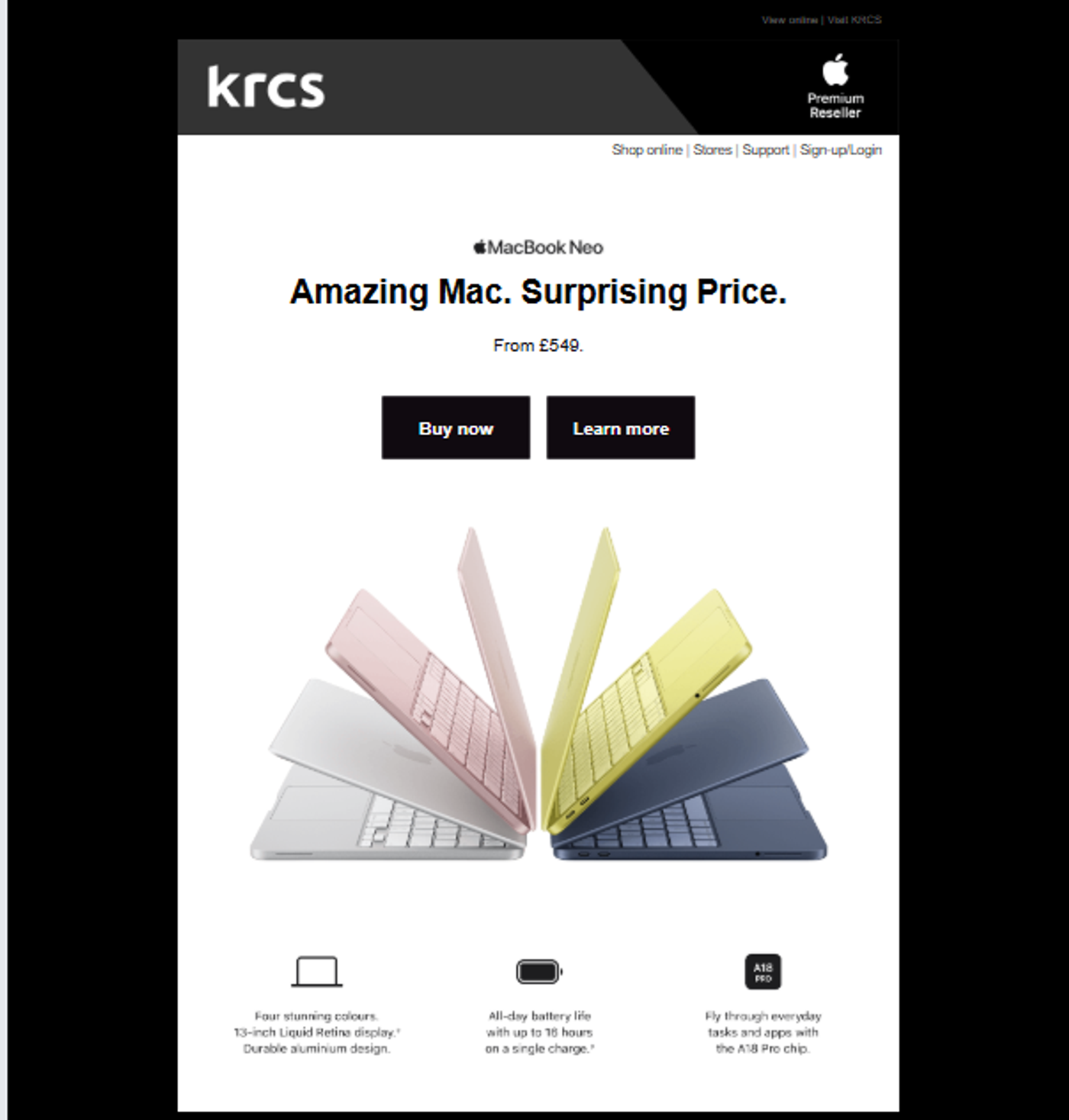 Screenshot of an email from a business selling Macs.