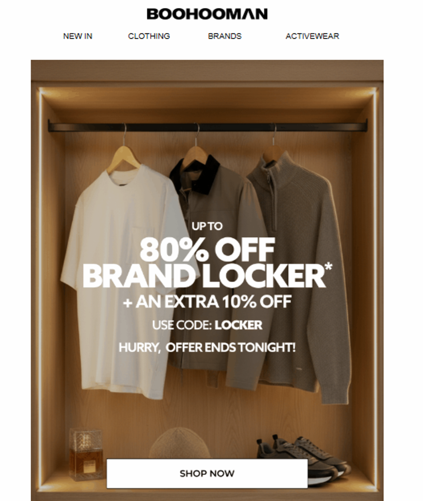 Screenshot showing an email from a clothing brand showing different styles of clothes.