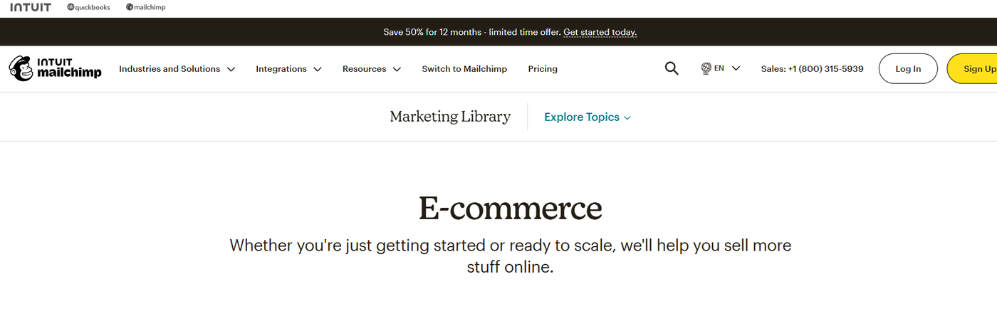 Screenshot of Mailchimpâs e-commerce page.