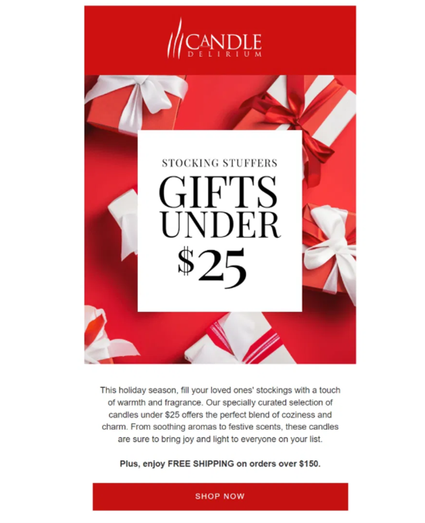 Screenshot of a Christmas gift guide email.