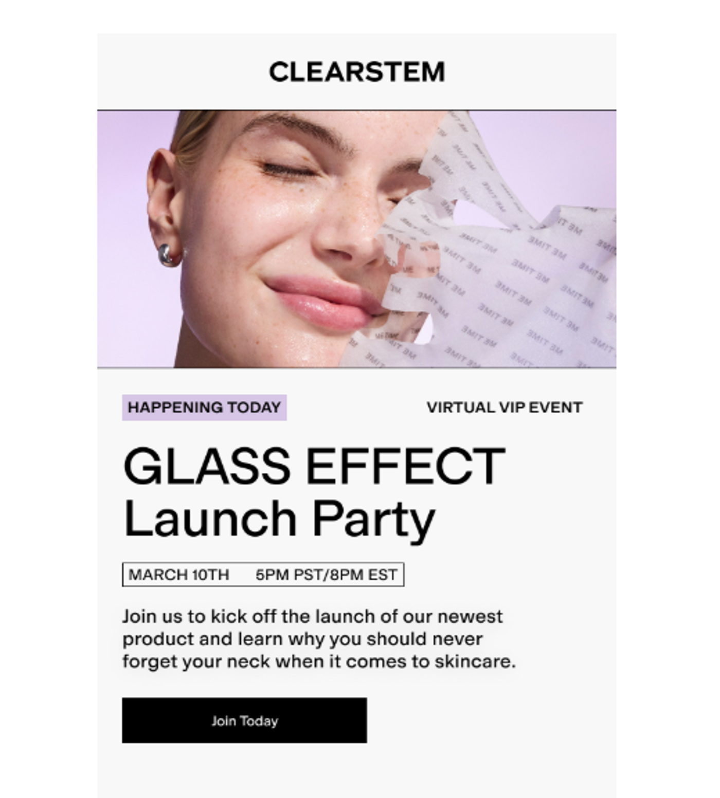 Screenshot of an email talking about a skincare brand’s product launch.
