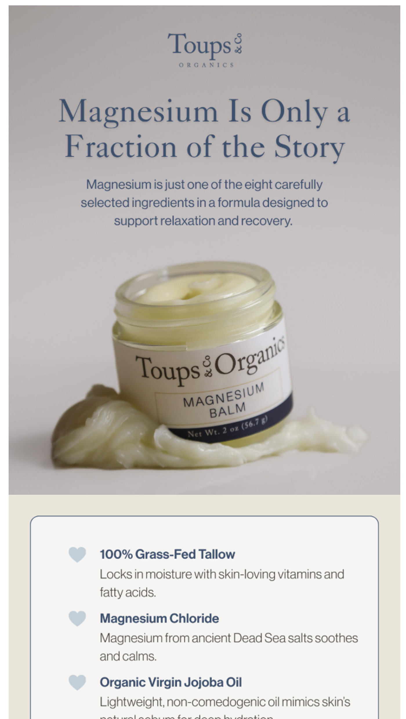 Screenshot of an email from a skincare brand giving details about the ingredients they use.