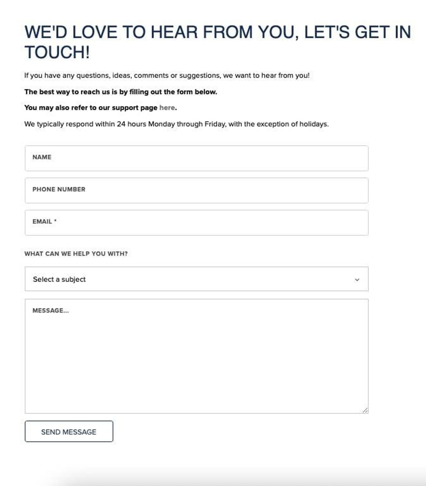 Screenshot of a Shopify store’s contact page.