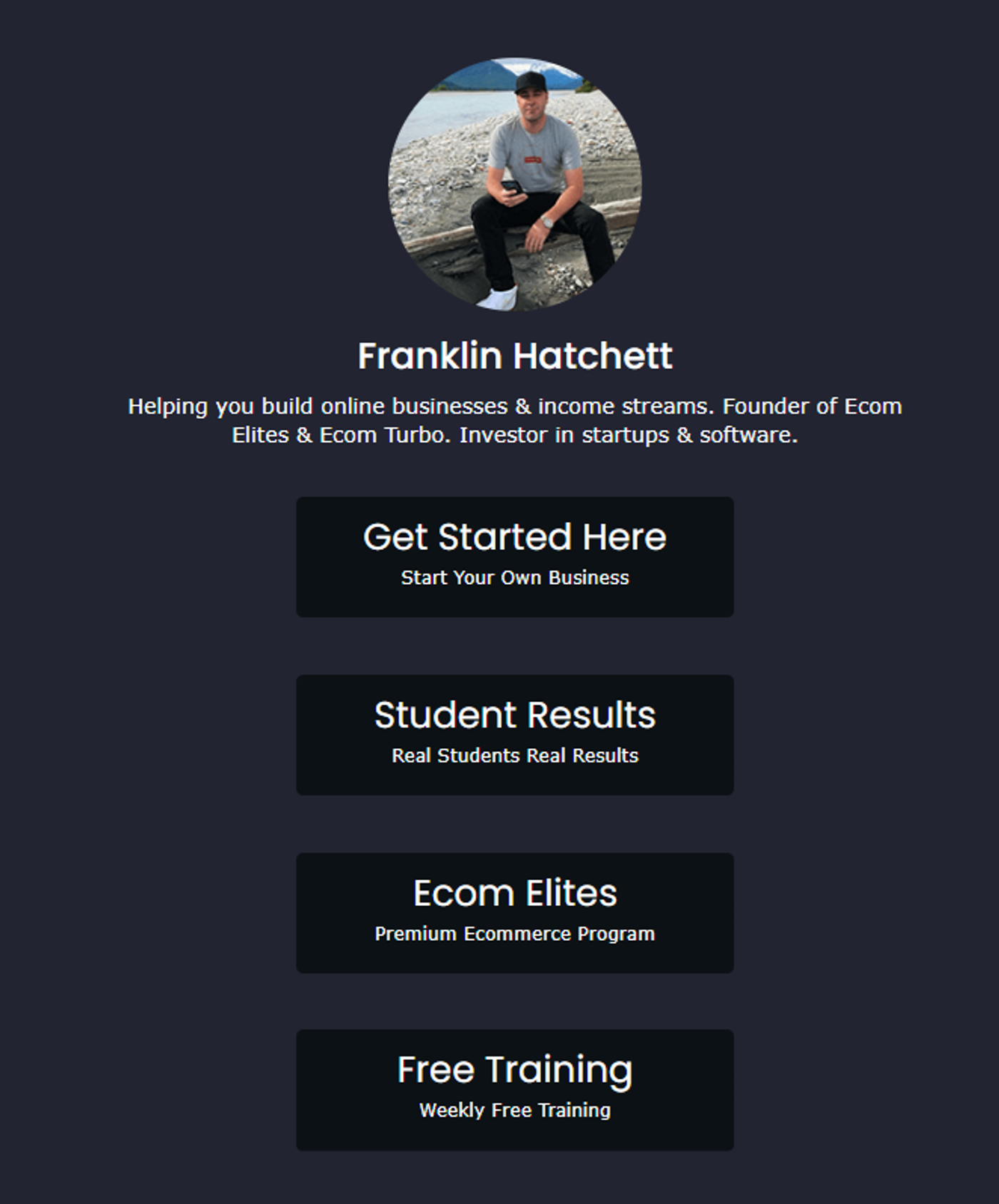Screenshot of Franklin Hatchettâs offerings.