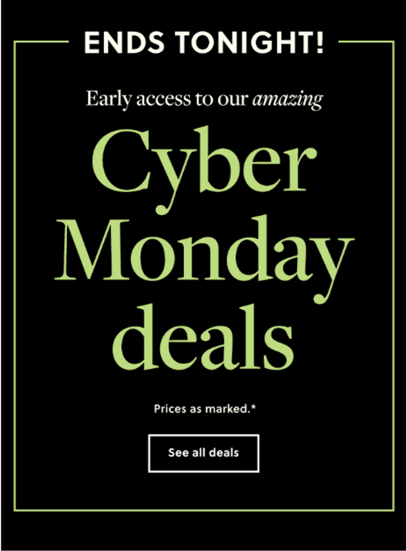 Screenshot of a Cyber Monday early access email.