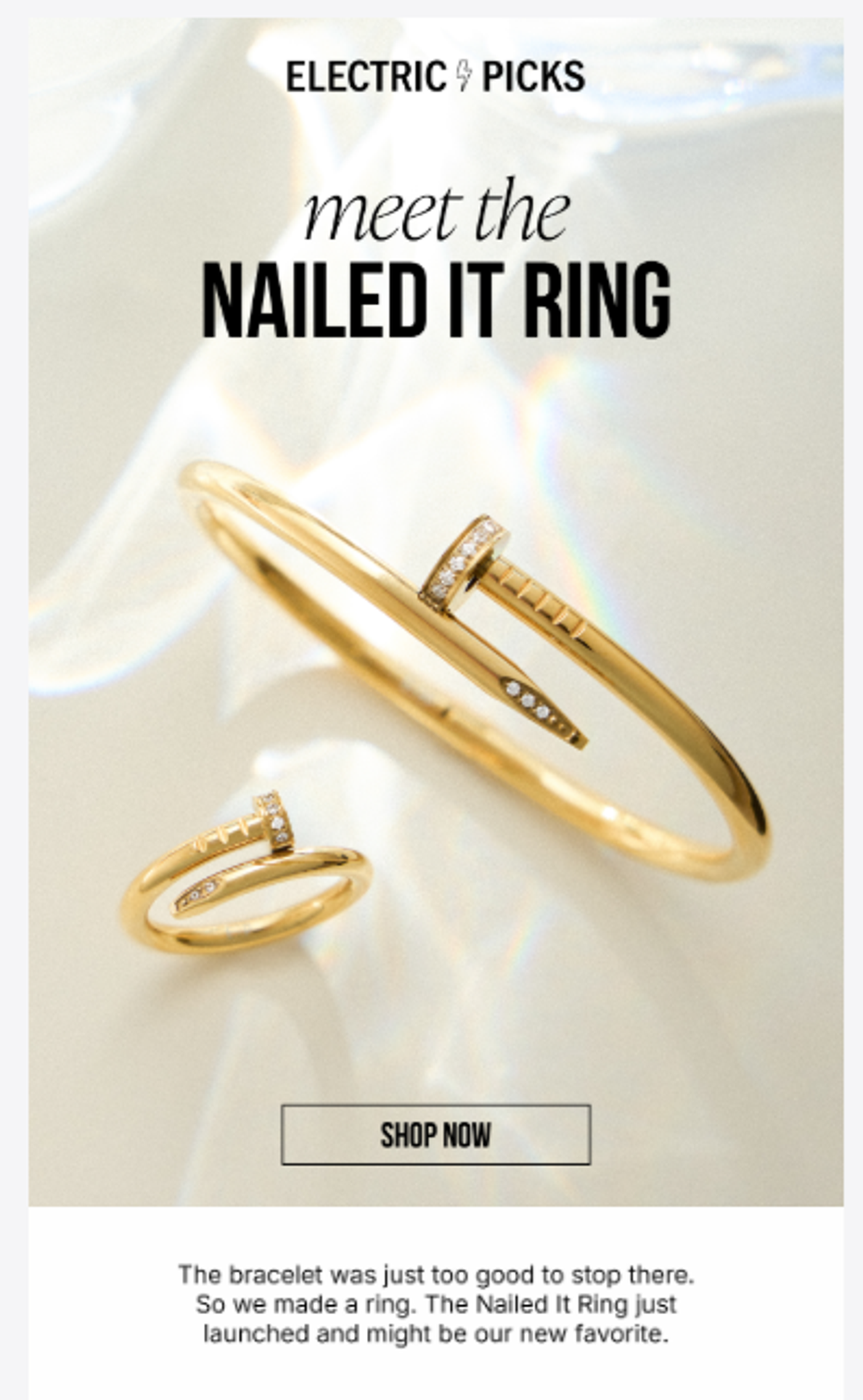 Screenshot of an email from a jewelry brand launching a new item.