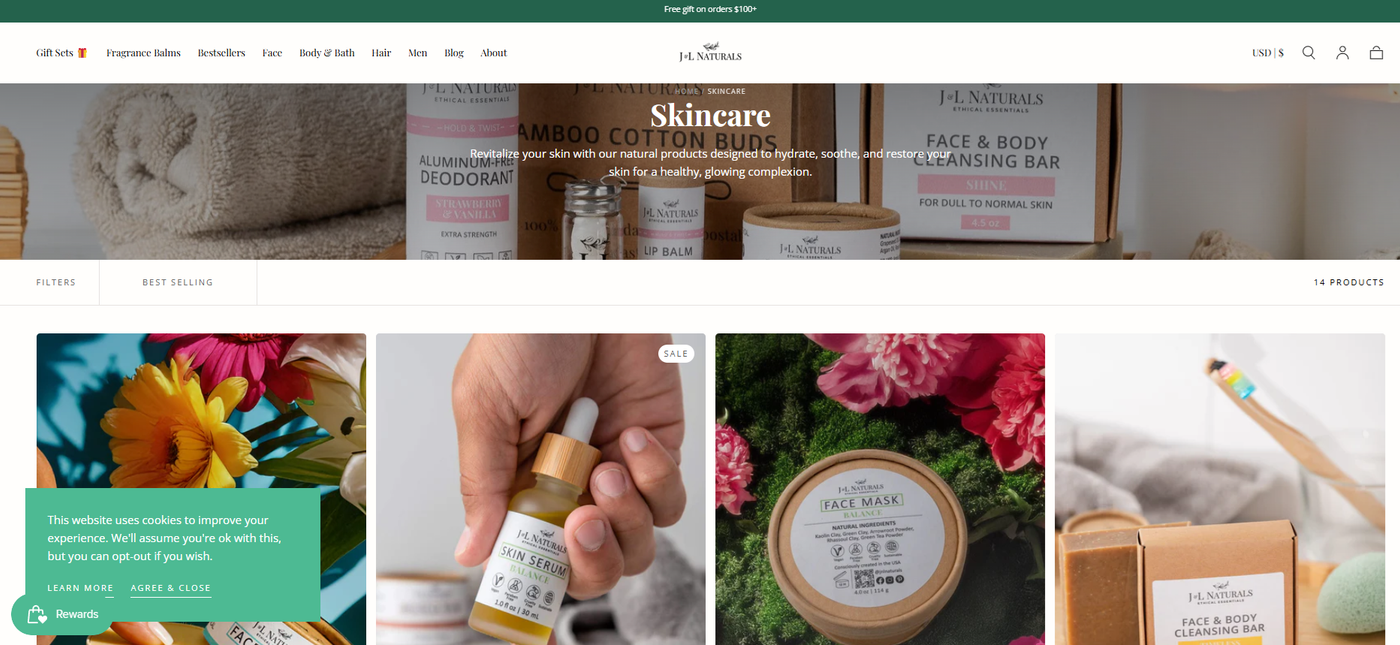 Screenshot of a skincare brand’s product page.
