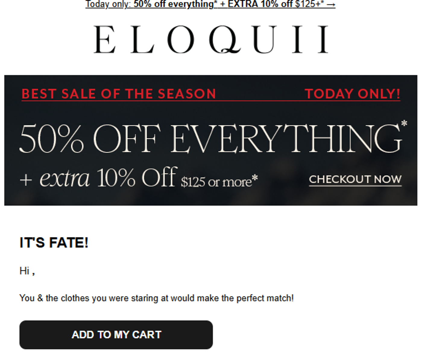 Screenshot of an abandoned cart email that is offering a discount.