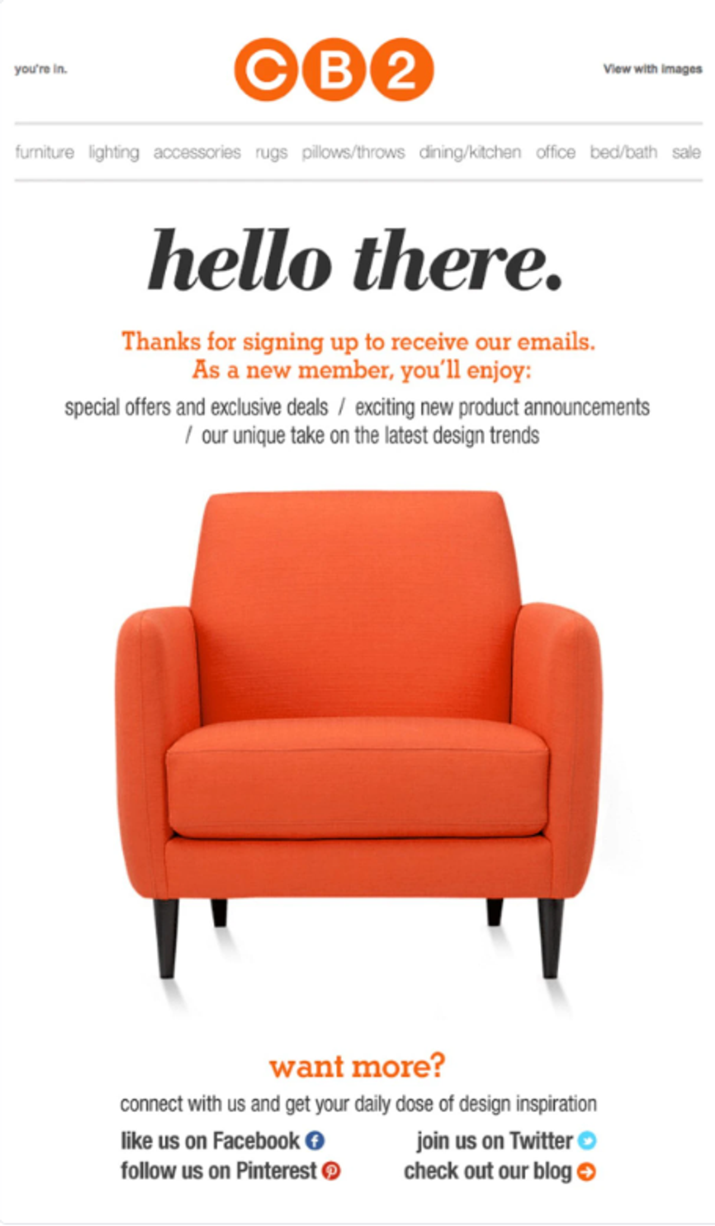 Screenshot of a welcome email.